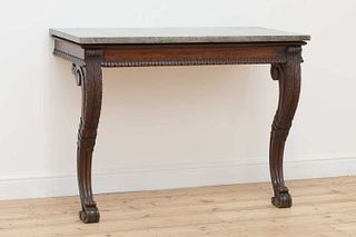 A Regency oak marble top console table,