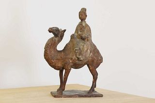 A Chinese Tang-style pottery figure of a camel and rider,