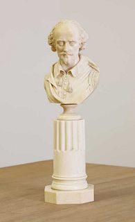 A carved ivory bust of William Shakespeare,