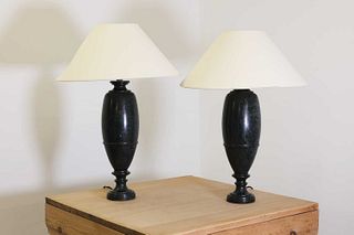 A pair of green veined marble lamps,