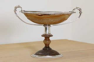 A French silver and brown banded agate Historismus tazza,