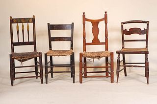 Three Neoclassical Painted Rush-Seat Side Chairs