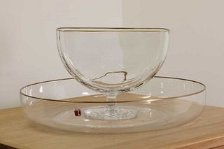 A pair of large circular glass bowls,