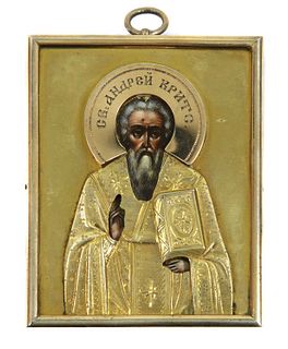 A miniature silver gilt icon of St Andrew of Crete,