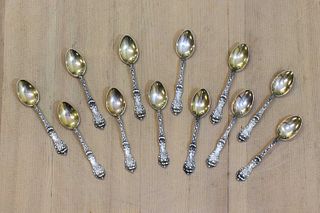 Twelve American parcel-gilt sterling silver coffee spoons,
