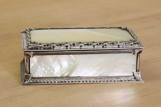 An unusual silver and mother-of-pearl box,