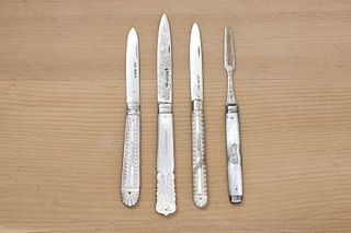 A Victorian mother-of-pearl and silver folding fruit knife,