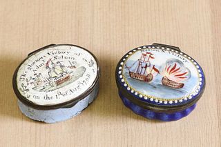 Two Trafalgar-related enamel patch boxes,