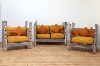 A limed oak sofa suite,