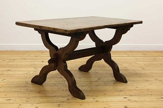 An oak and walnut side table,