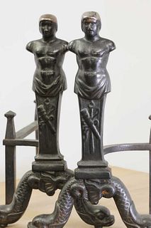A pair of steel andirons,