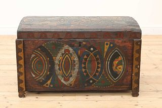 A pine painted dome top chest,