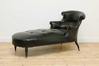 A Napoleon III buttoned-leather daybed,
