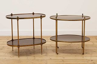 An oval brass-mounted étagère occasional table,