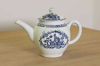 A blue and white Lowestoft teapot and cover,