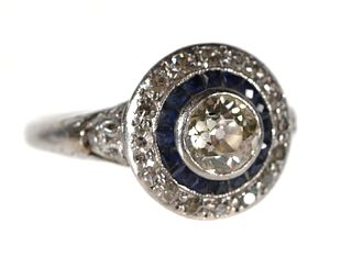 Vintage Platinum Diamond and Sapphire Ring