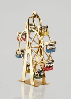 14K Yellow Gold Enamel Ferris Wheel Pendant