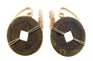 14K Gold Earrings with Chinese Coins 