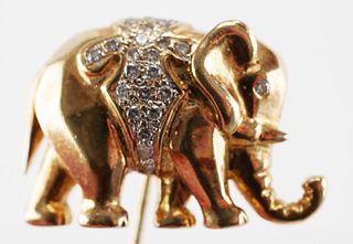 18K Gold and Diamond Elephant Stick Pin Brooch