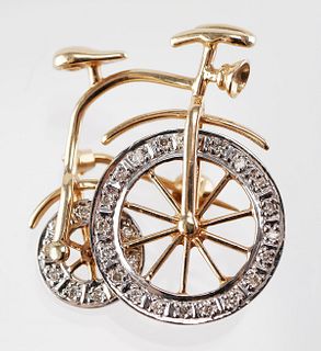 14K Gold and Diamond Bicycle Brooch Pin