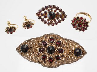 Four (4) Pieces Vintage Garnet Jewelry