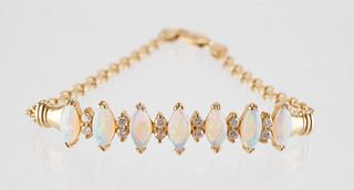 14K Gold Diamond and Opal Bracelet
