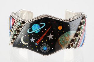 Sterling Turquoise MOP Inlay Cosmic Cuff Bracelet
