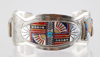 Sterling Turquoise MOP Inlay Cuff Bracelet