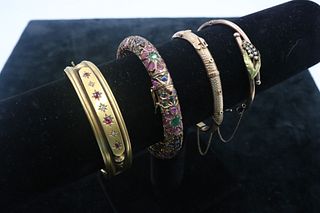 Three Victorian 10K Gold Hinged Bangle Bracelets