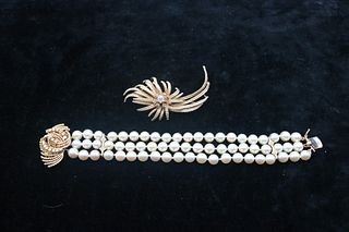 Three Strand 6mm Cultured Pearl Bracelet Diamond