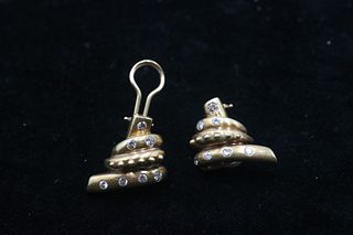 Pair of Green Gold & Diamond Shell Form Earrings