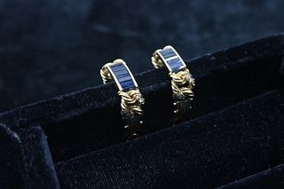 Pair of 18K Yellow Gold & Sapphire Earrings