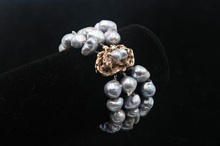 Ted Lowe Yellow Gold Three Strand Pearl Bracelet