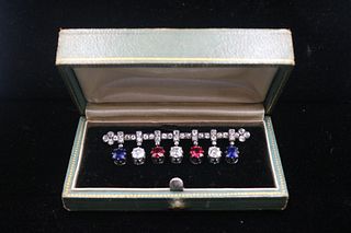 Silver Topped Gold Diamond Ruby & Sapphire Bar Pin
