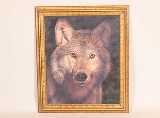 Oil on Canvas Portrait of a Wolf