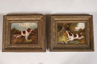 Oil on Board Pair of Canine Sporting Paintings