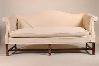 George III Style Mahogany Camelback Sofa