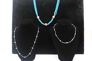 Three Strand Turquoise Beaded & Sterling Necklace