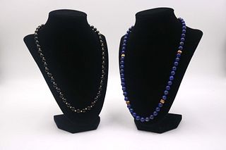 14K Yellow Gold & Lapis Lazuli Beaded Necklace