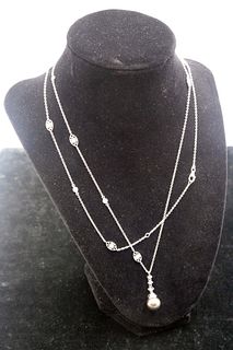 18K White Gold & Diamond Fine Chain Necklace 