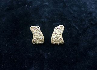 Pair of Gold Diamond & Ruby Paisley Motif Earrings