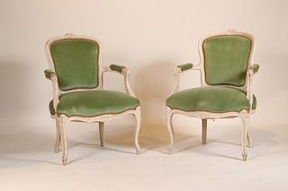 Pair of Louis XV Style Gray-Painted Fauteuils
