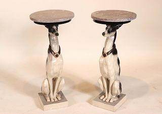 Pair of Painted Whippet Marble Top Side Tables