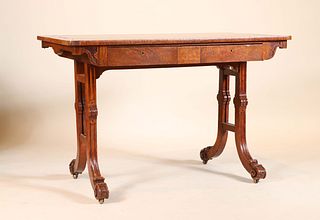 Victorian Inlaid Oak Library Table