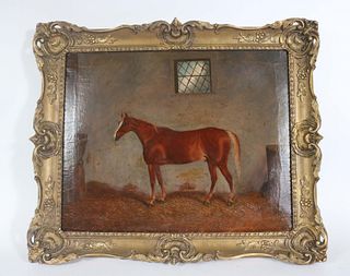 Oil on Canvas, Bay Horse in Stall