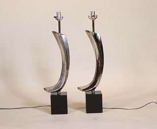 Pair of Chrome Abstract Lamps