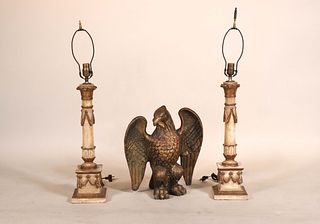 Pair of Painted and Parcel-Gilt Table Lamps