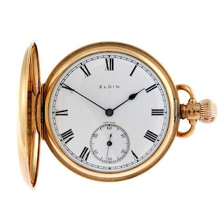 A full hunter pocket watch by Elgin. 9ct yellow gold case, hallmarked Birmingham 1928. Numbered 4352