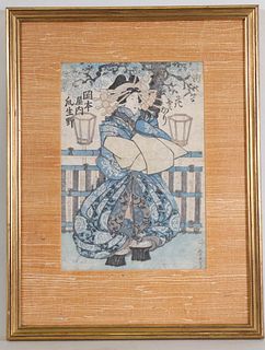 Japanese Woodblock Print of a Courtesan