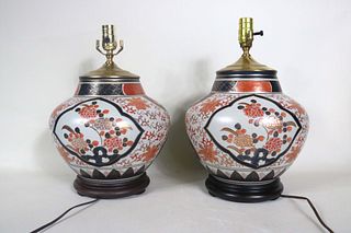 Pair of Imari Glazed Ceramic Lamps